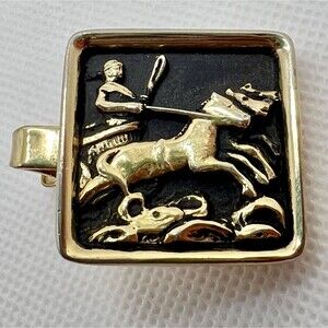 Vintage Roman Chariot Horse Tie Clip Black And Gold